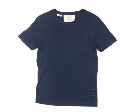 Selected Homme Mens Blue Cotton T-Shirt Size XS Crew Neck - Pocket Detail