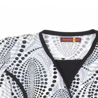 Charlotte Gold Womens Black Geometric Polyester Basic Blouse Size 12 Square Neck - Shoulder Pads