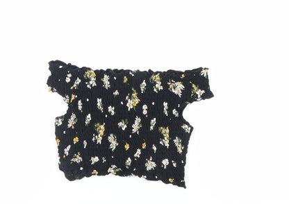 Miss Selfridge Womens Black Floral Cotton Cropped Tank Size 8 Off the Shoulder - Shirred