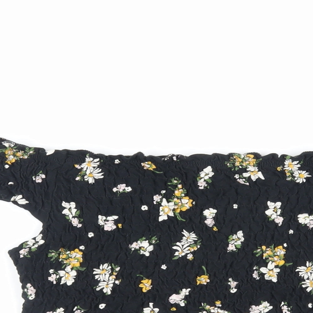 Miss Selfridge Womens Black Floral Cotton Cropped Tank Size 8 Off the Shoulder - Shirred