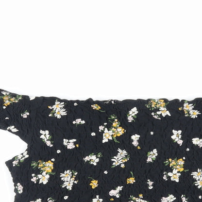 Miss Selfridge Womens Black Floral Cotton Cropped Tank Size 8 Off the Shoulder - Shirred