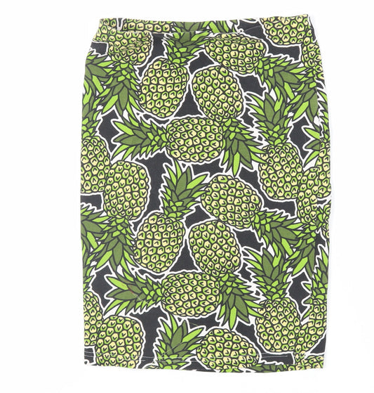 H&M Womens Green Geometric Cotton Straight & Pencil Skirt Size S - Pineapple Print