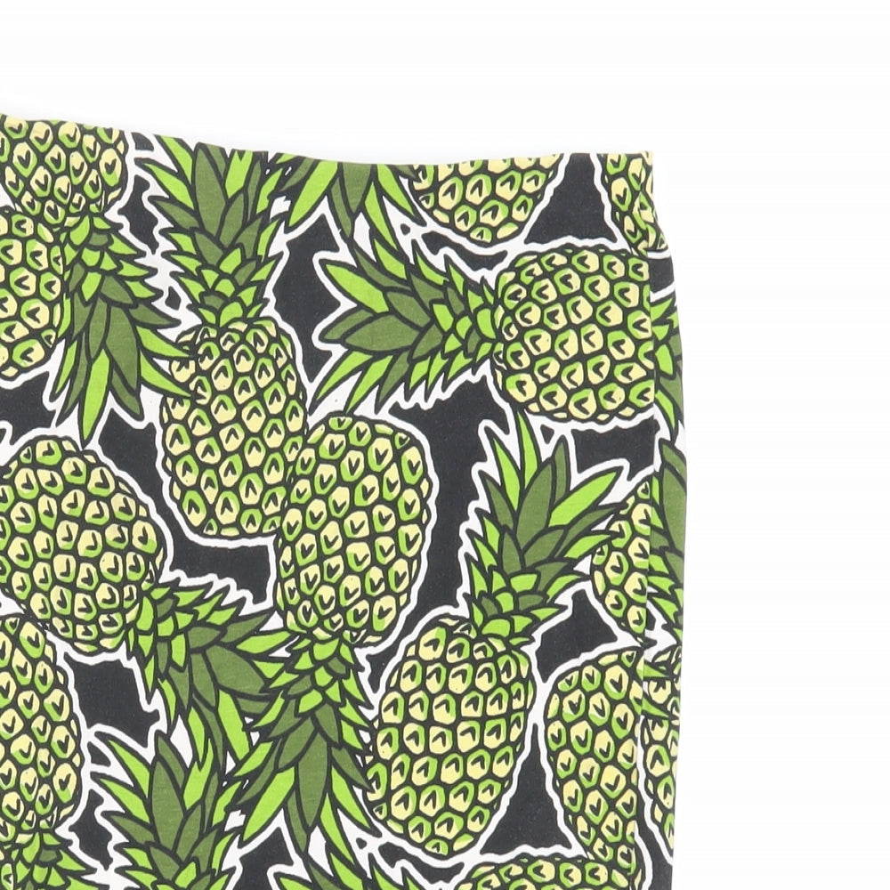 H&M Womens Green Geometric Cotton Straight & Pencil Skirt Size S - Pineapple Print