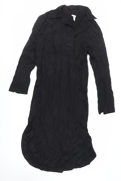 H&M Womens Black Viscose Shirt Dress Size XS Collared Pullover
