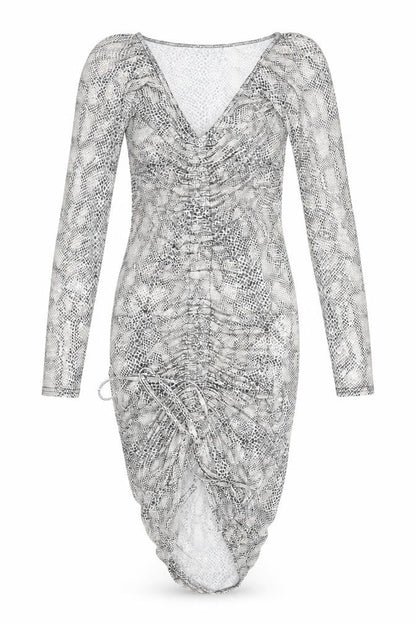 PRETTYLITTLETHING Womens Ivory Animal Print Polyester Bodycon Size 10 V-Neck Pullover - Ruched