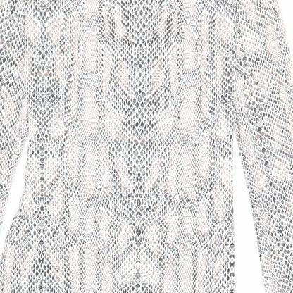 PRETTYLITTLETHING Womens Ivory Animal Print Polyester Bodycon Size 10 V-Neck Pullover - Ruched