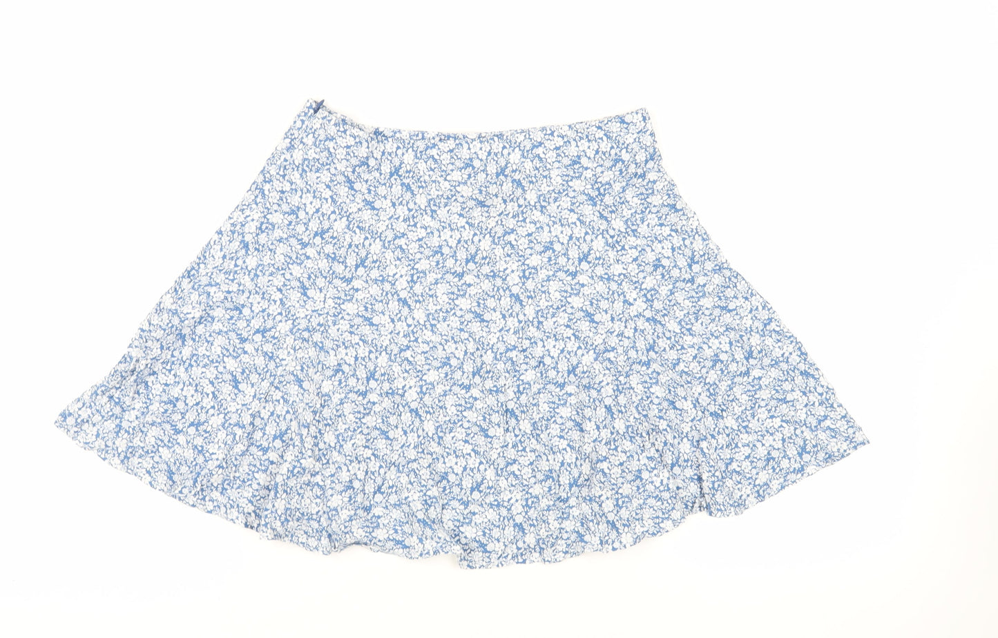 New Look Womens Blue Floral Viscose Skater Skirt Size 12 Zip