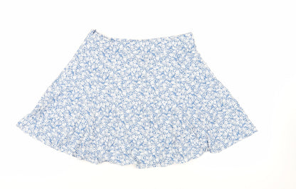 New Look Womens Blue Floral Viscose Skater Skirt Size 12 Zip