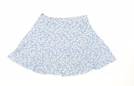 New Look Womens Blue Floral Viscose Skater Skirt Size 12 Zip