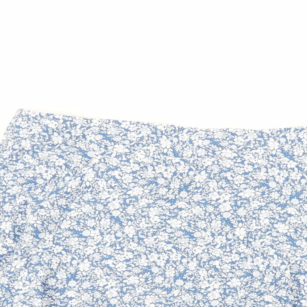 New Look Womens Blue Floral Viscose Skater Skirt Size 12 Zip