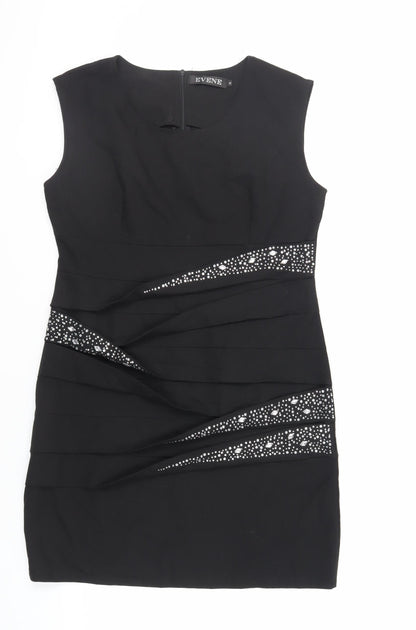 EVENE Womens Black Polyester Pencil Dress Size 14 Round Neck Zip - Embellished