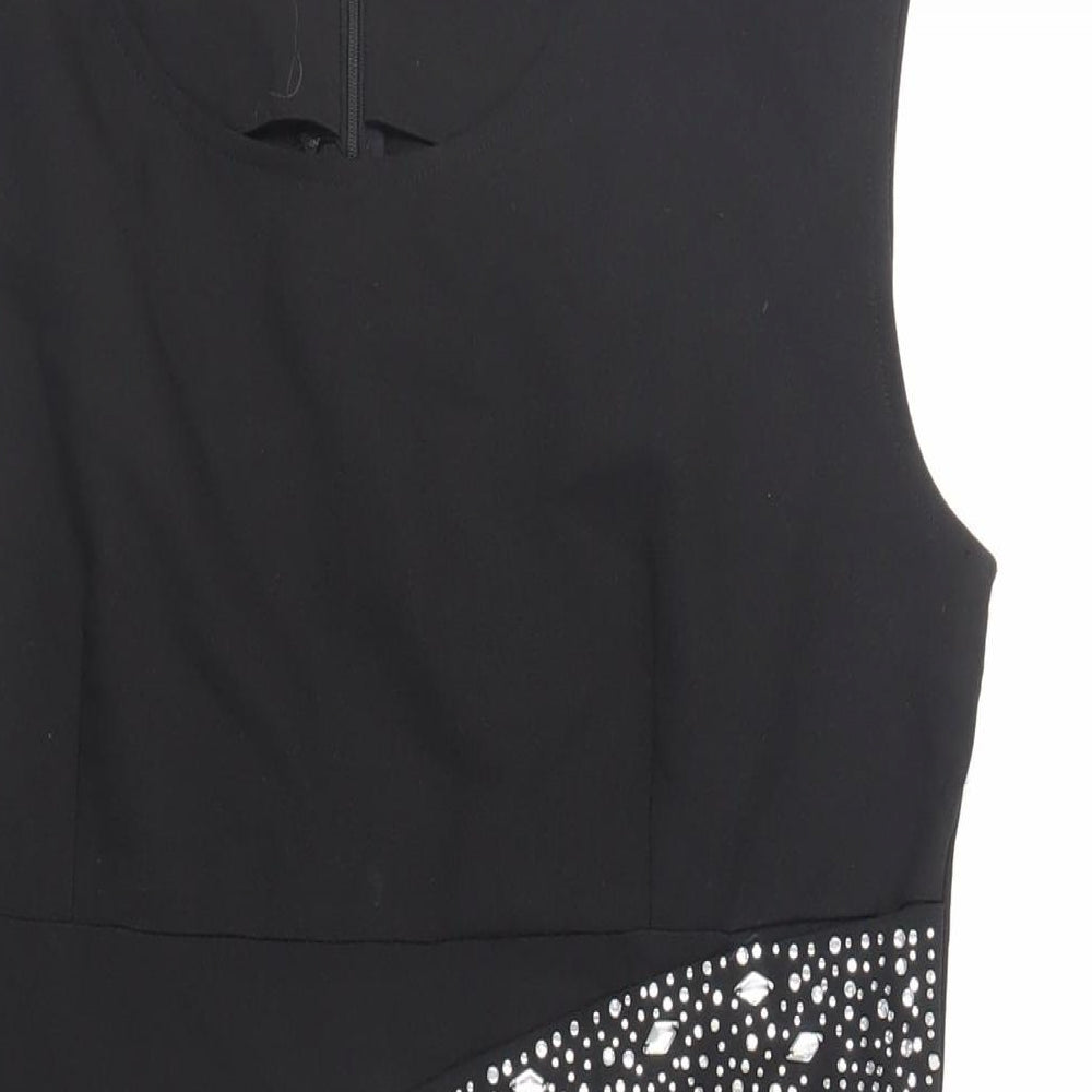 EVENE Womens Black Polyester Pencil Dress Size 14 Round Neck Zip - Embellished