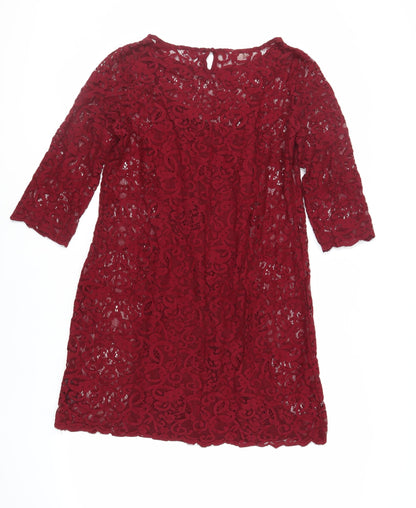 Monsoon Womens Red Cotton A-Line Size 12 Boat Neck Button