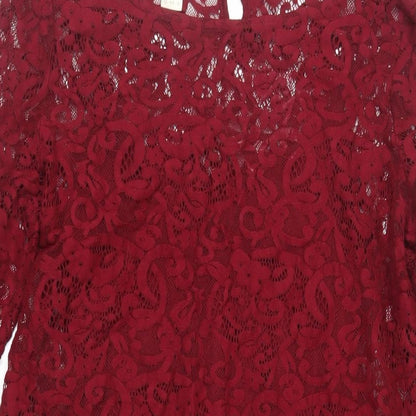 Monsoon Womens Red Cotton A-Line Size 12 Boat Neck Button
