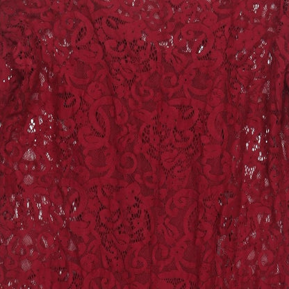 Monsoon Womens Red Cotton A-Line Size 12 Boat Neck Button