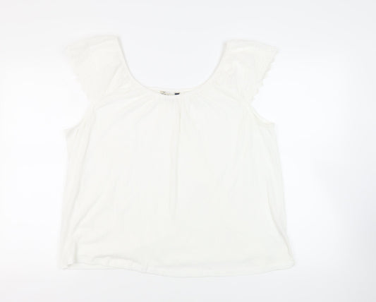 M&Co Womens White Polyester Basic Blouse Size 18 Off the Shoulder - Broderie Anglaise Detail
