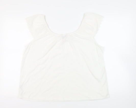 M&Co Womens White Polyester Basic Blouse Size 18 Off the Shoulder - Broderie Anglaise Detail