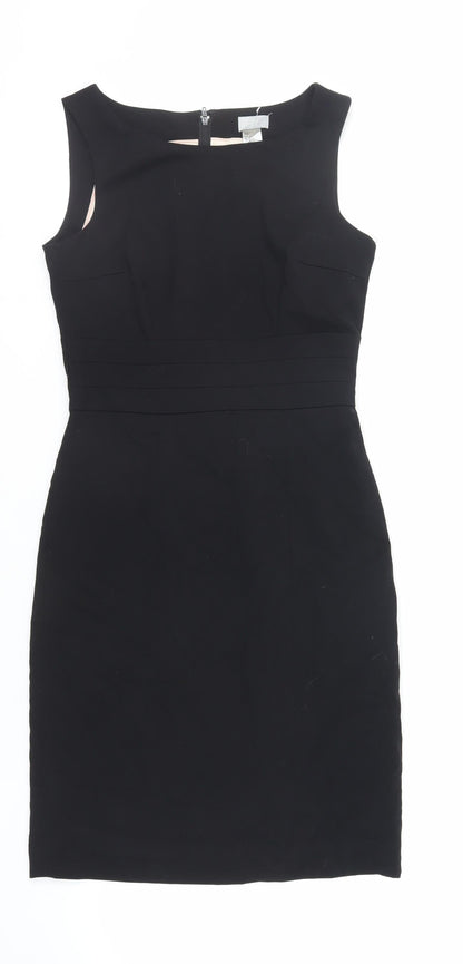 H&M Womens Black Polyester Pencil Dress Size 6 Boat Neck Zip