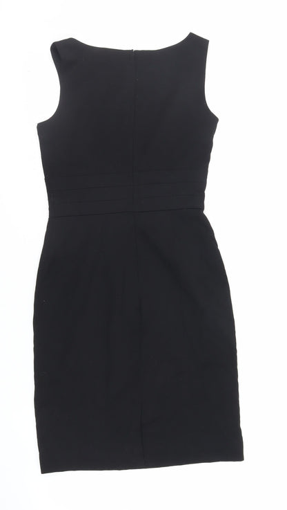 H&M Womens Black Polyester Pencil Dress Size 6 Boat Neck Zip
