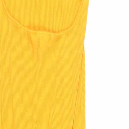 H7M Womens Orange Viscose Tank Dress Size M Round Neck Pullover - Ribbed Backless