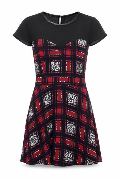 Marks & Spencer Womens Black Geometric Polyester A-Line Size 10 Round Neck Zip - Lined
