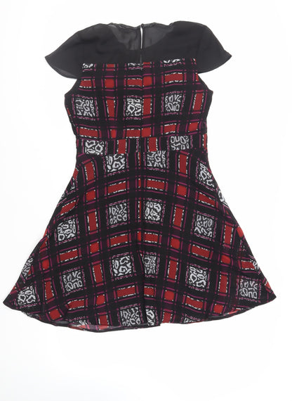 Marks and Spencer Womens Black Geometric Polyester A-Line Size 10 Round Neck Zip - Lined