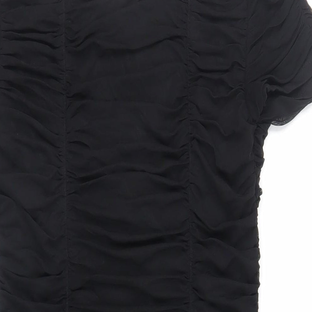Warehouse Womens Black Nylon Mini Size 14 Boat Neck Pullover - Ruched