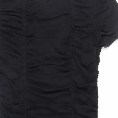 Warehouse Womens Black Nylon Mini Size 14 Boat Neck Pullover - Ruched