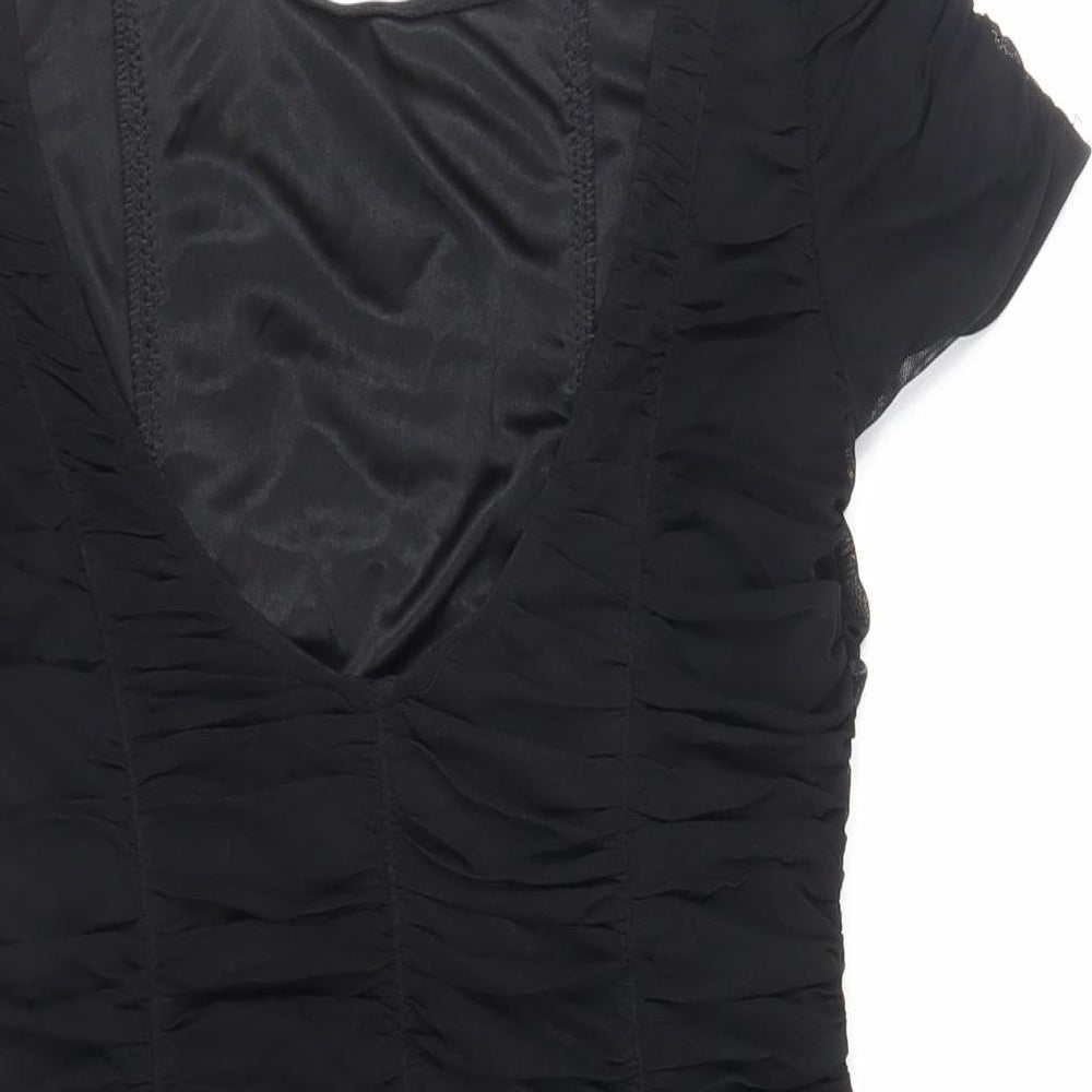 Warehouse Womens Black Nylon Mini Size 14 Boat Neck Pullover - Ruched