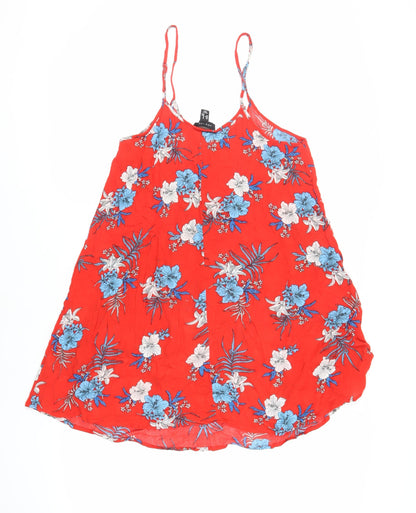 New Look Womens Red Floral Viscose Slip Dress Size M V-Neck Pullover