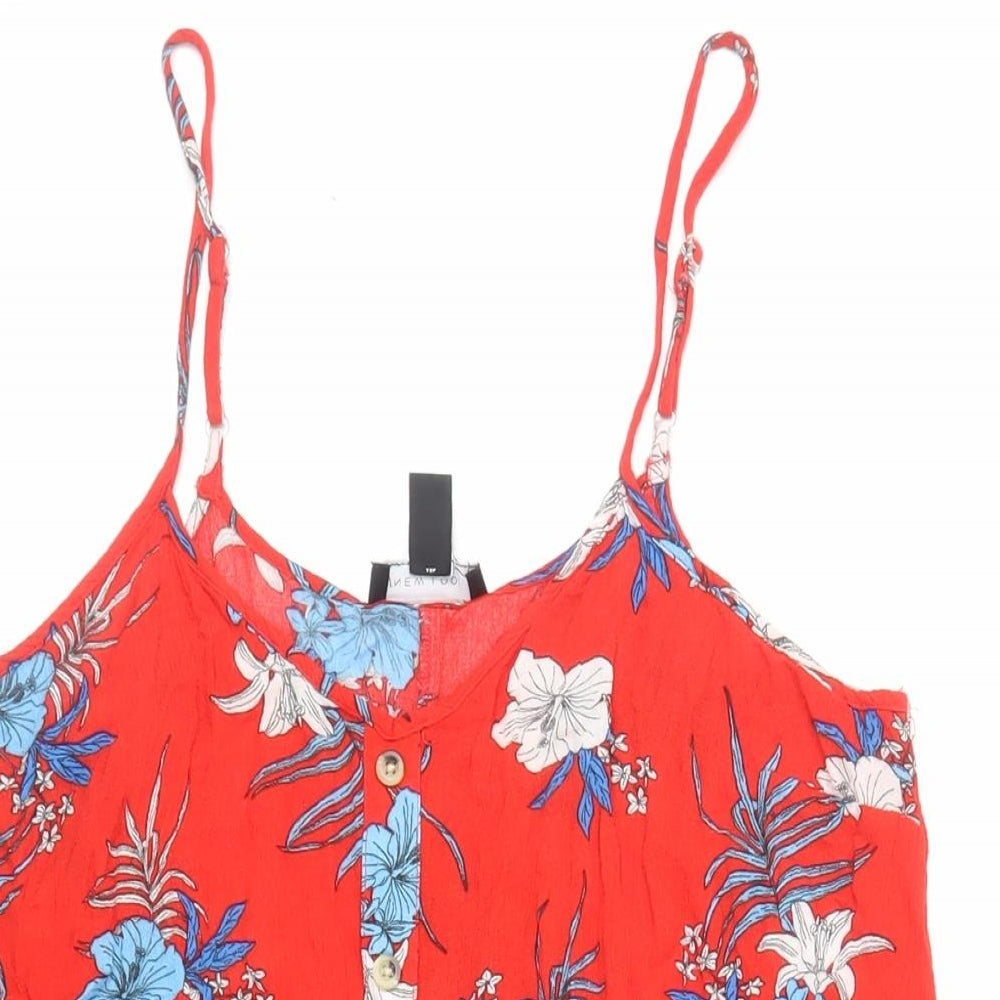 New Look Womens Red Floral Viscose Slip Dress Size M V-Neck Pullover