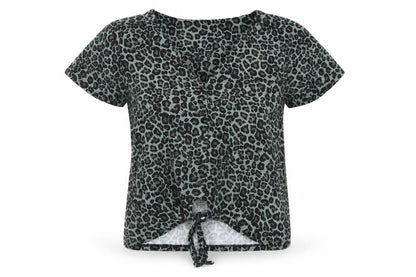 Oasis Womens Green Animal Print Viscose Basic Button-Up Size M V-Neck - Tie Front