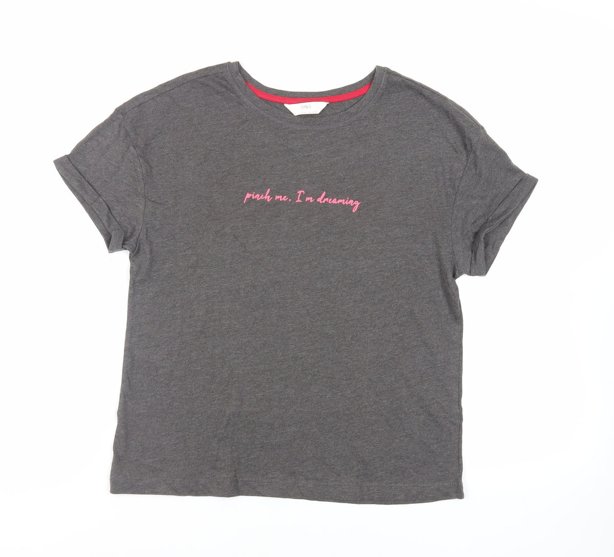 Marks & Spencer Womens Grey Solid Cotton Top Pyjama Top Size S