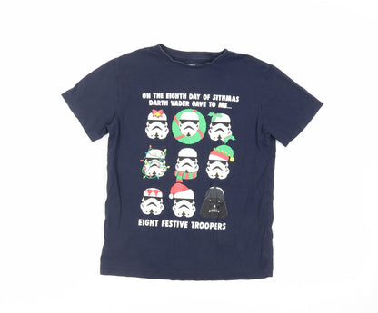 NEXT Boys Blue Cotton Pullover T-Shirt Size 9 Years Crew Neck Pullover - Star Wars Christmas