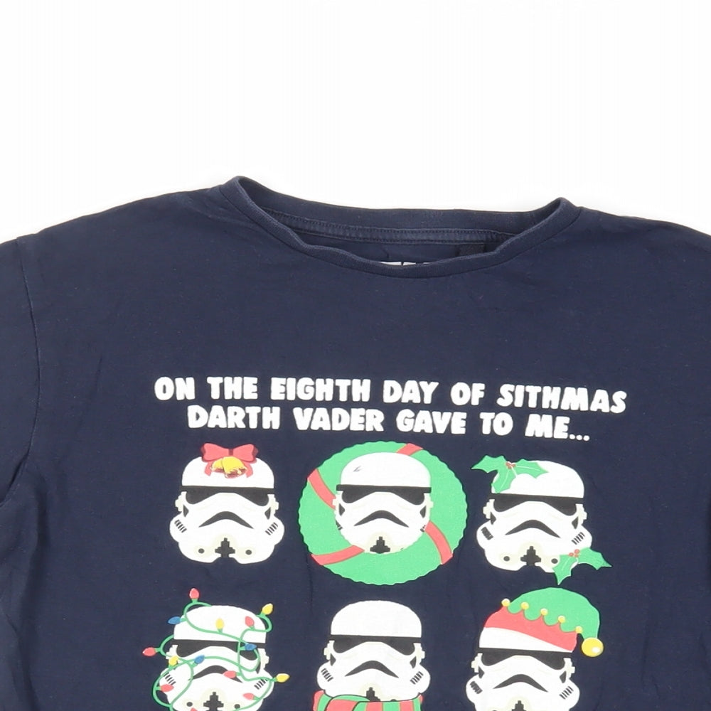 NEXT Boys Blue Cotton Pullover T-Shirt Size 9 Years Crew Neck Pullover - Star Wars Christmas