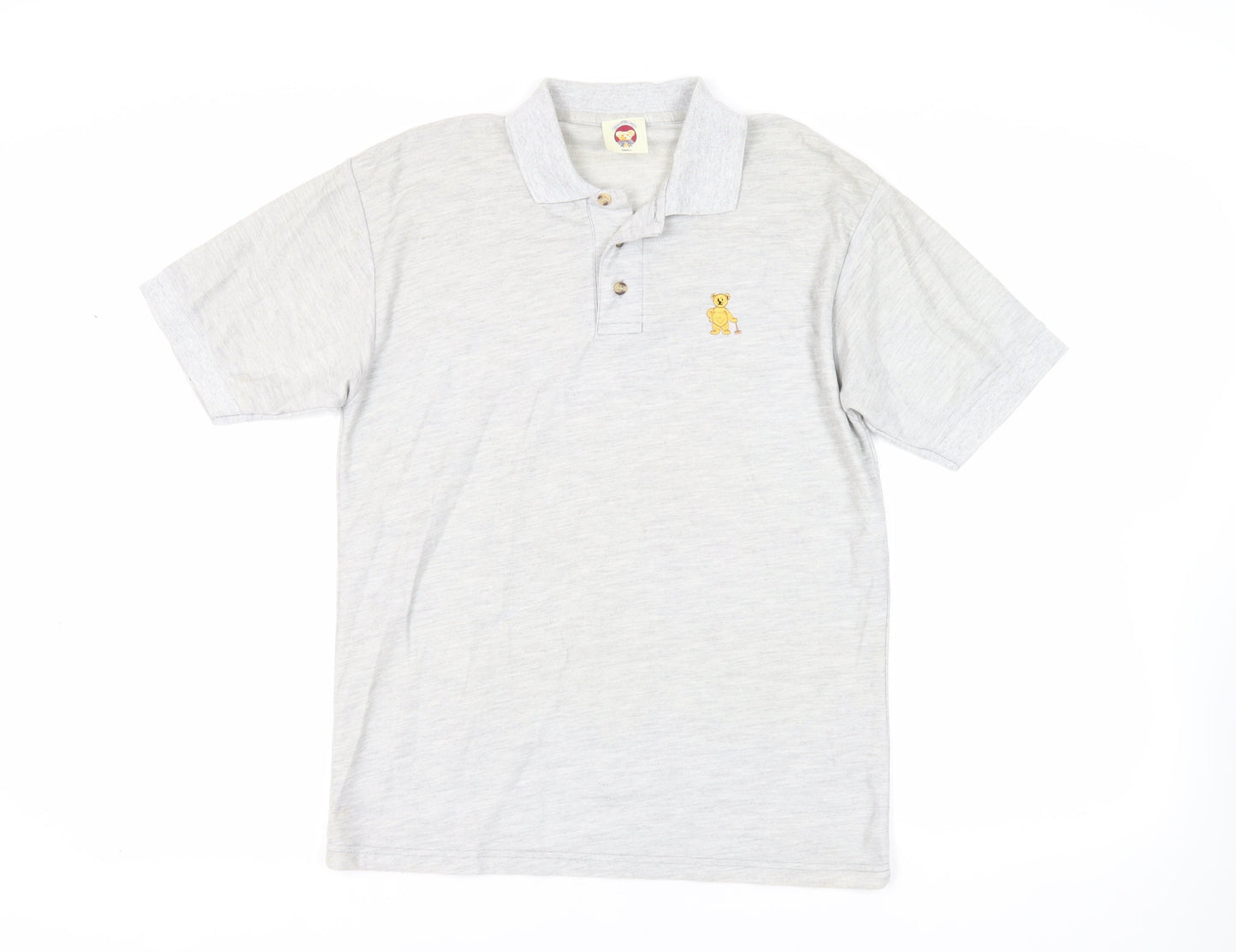 English Teddy Bear Company Mens Grey Polyester Polo Size S Collared Button - Logo