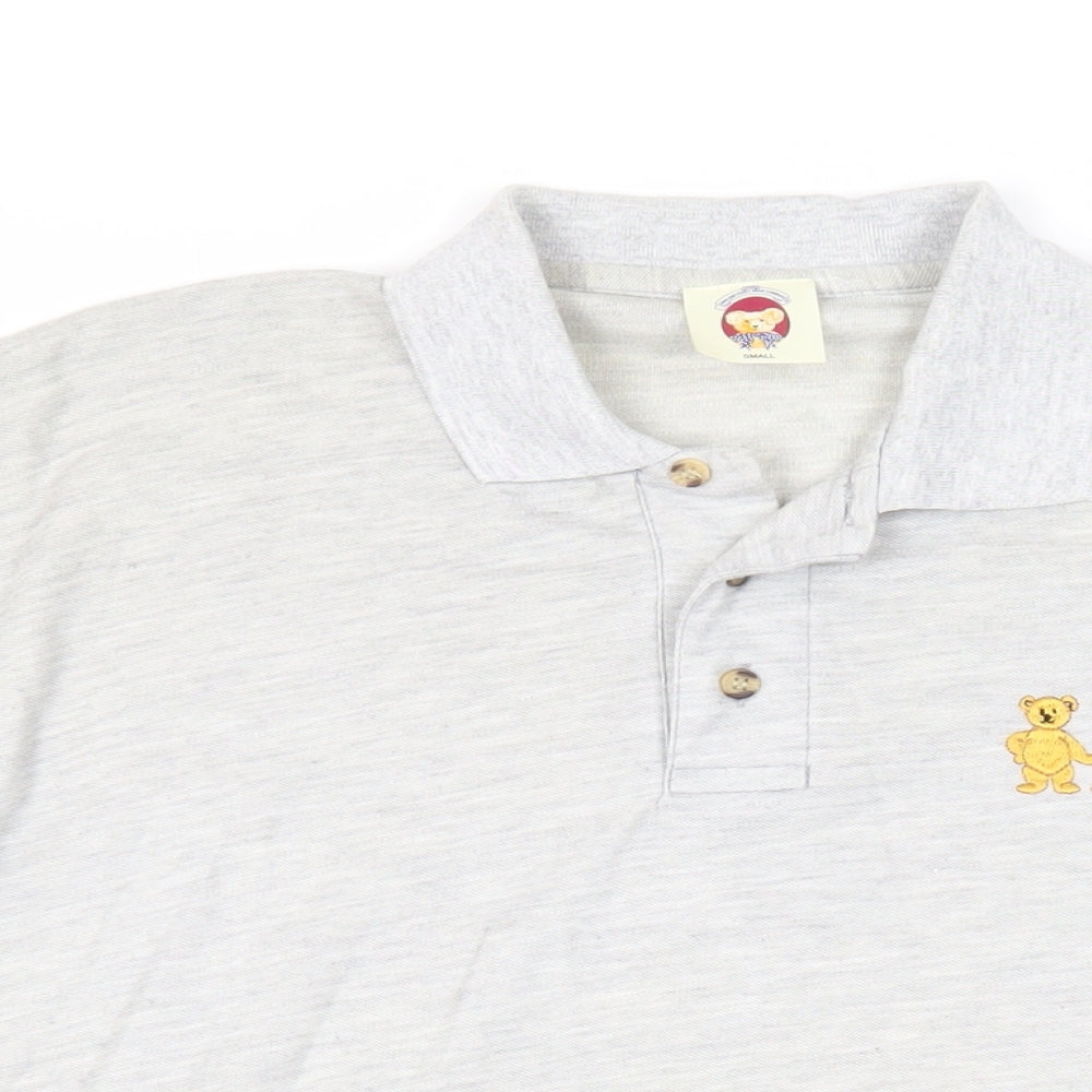 English Teddy Bear Company Mens Grey Polyester Polo Size S Collared Button - Logo
