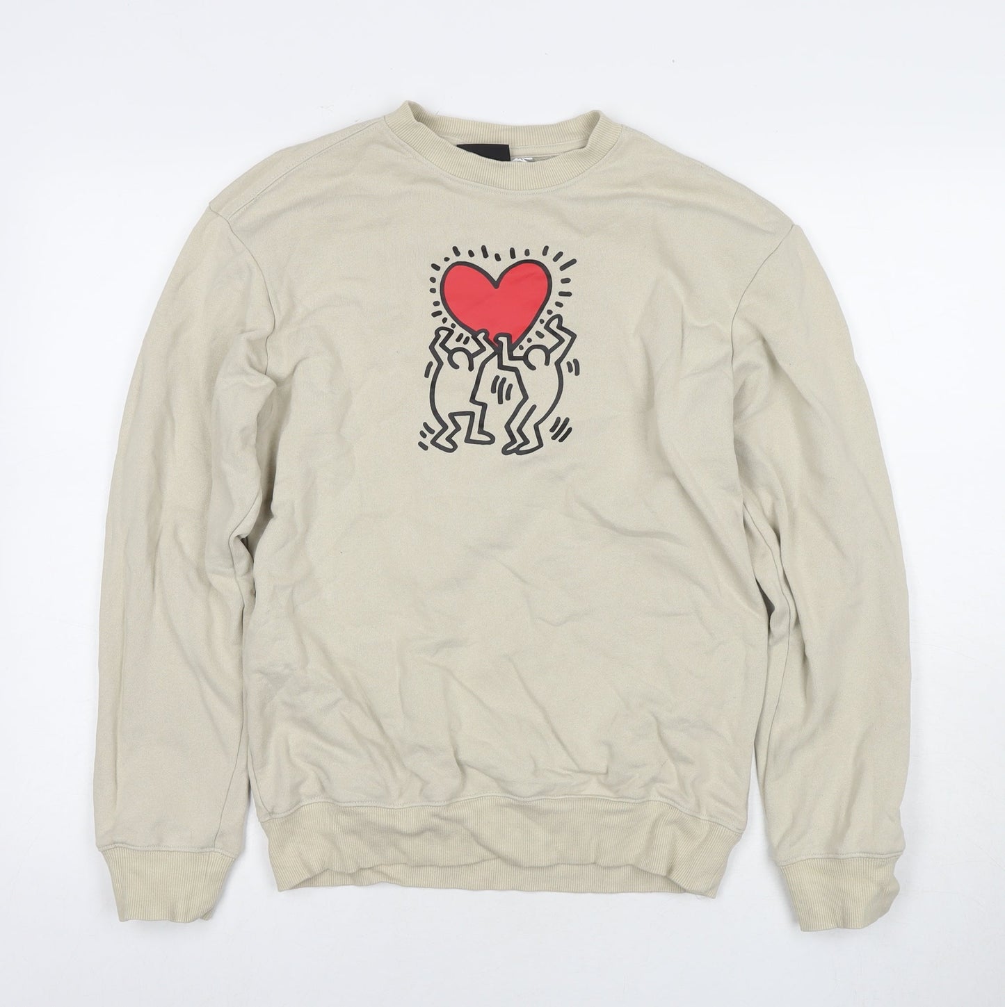 H&M Womens Beige Cotton Pullover Sweatshirt Size XS Pullover - Hearts