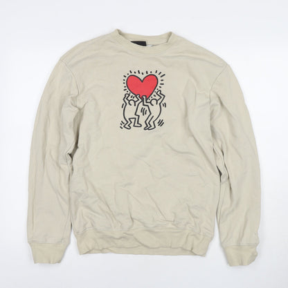 H&M Womens Beige Cotton Pullover Sweatshirt Size XS Pullover - Hearts