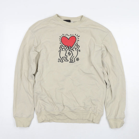 H&M Womens Beige Cotton Pullover Sweatshirt Size XS Pullover - Hearts