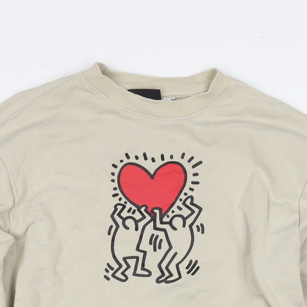 H&M Womens Beige Cotton Pullover Sweatshirt Size XS Pullover - Hearts