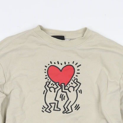 H&M Womens Beige Cotton Pullover Sweatshirt Size XS Pullover - Hearts