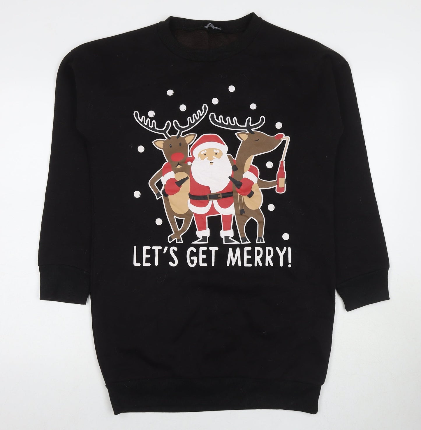 Be Jealous Womens Black Cotton Pullover Sweatshirt Size S Pullover - Let's Get Merry Christmas Tunic Size S/M