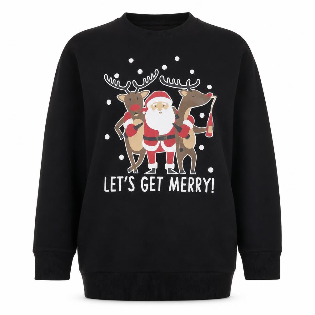 Be Jealous Womens Black Cotton Pullover Sweatshirt Size S Pullover - Let's Get Merry Christmas Tunic Size S/M