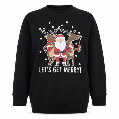 Be Jealous Womens Black Cotton Pullover Sweatshirt Size S Pullover - Let's Get Merry Christmas Tunic Size S/M