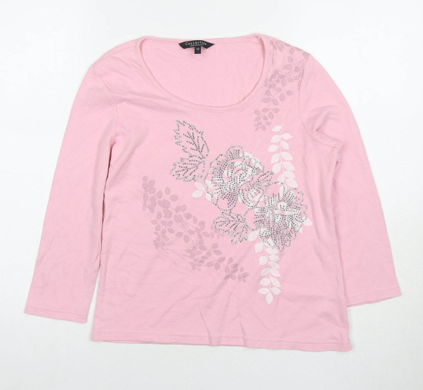 Debenhams Womens Pink Cotton Pullover Hoodie Size 12 Pullover - Flowers