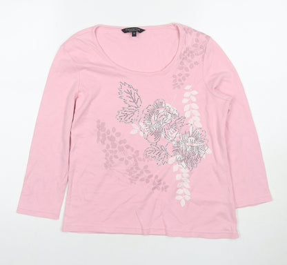 Debenhams Womens Pink Cotton Pullover Hoodie Size 12 Pullover - Flowers
