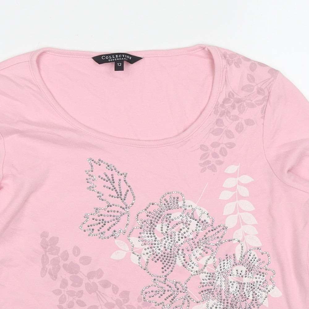 Debenhams Womens Pink Cotton Pullover Hoodie Size 12 Pullover - Flowers