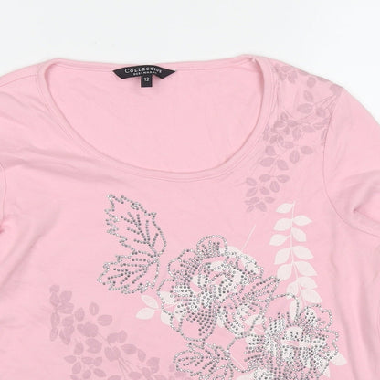 Debenhams Womens Pink Cotton Pullover Hoodie Size 12 Pullover - Flowers