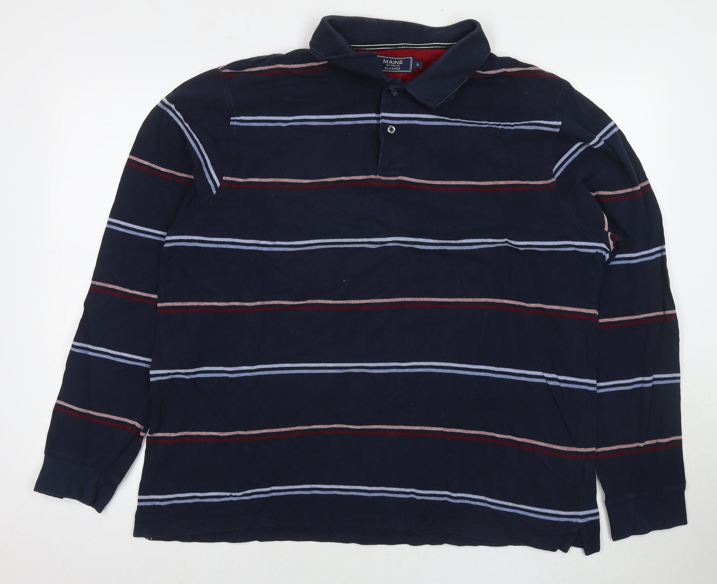 Maine Mens Blue Striped Cotton Polo Size XL Collared Pullover